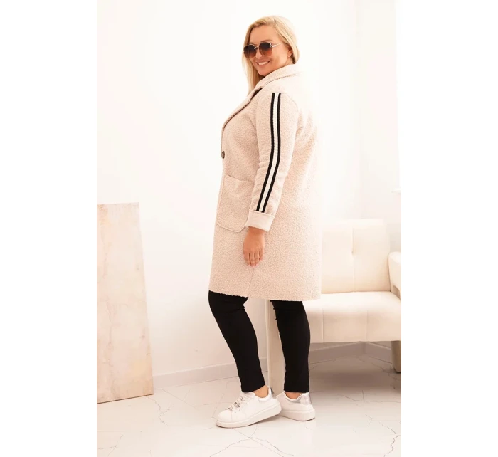 Dámský kabát Plus Size z s kapsami béžový model 21297082 - K-Fashion Dámský kabát Plus Size z s kapsami béžový model 21297082 - K-Fashion