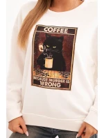 Dámská bavlněná mikina s potiskem kočky a nápisem ecru