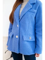 Dámská bunda z měkkého beránka s džínovým límcem modrá