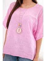 Dámská bavlněná oversize halenka s krátkým rukávem bonbónově růžová Dámská bavlněná oversize halenka s krátkým rukávem bonbónově růžová