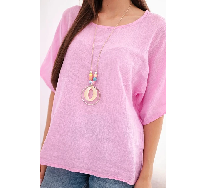Dámská bavlněná oversize halenka s krátkým rukávem bonbónově růžová Dámská bavlněná oversize halenka s krátkým rukávem bonbónově růžová