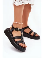 Dámské Sandály Na Platformě Se Zlatým Detalem Černé Fevire Dámské Sandály Na Platformě Se Zlatým Detalem Černé Fevire