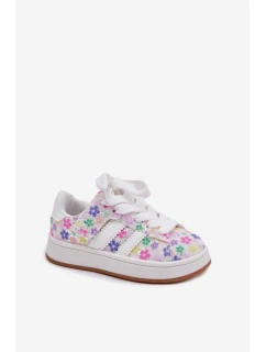 Lesklé Dívčí Sportovní Boty S Květinami Bílé Tessina