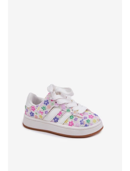 Lesklé Dívčí Sportovní Boty S Květinami Bílé Tessina