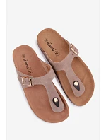 Kožené semišové žabky s zlatou sponou tmavě béžové Honey