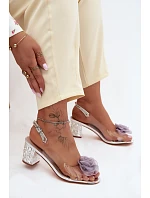 Průhledné sandály na vysokém podpatku s krystaly síťová růže D&A MR61-9011 stříbrné