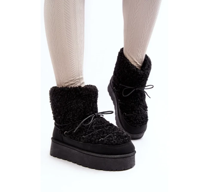Dámské šněrovací boty do sněhu se silnou podrážkou, černé Loso Dámské šněrovací boty do sněhu se silnou podrážkou, černé Loso