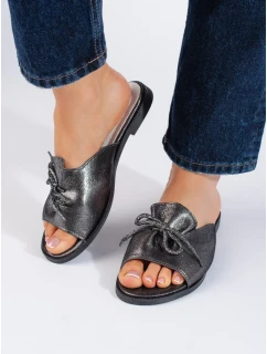 Moderní nazouváky dámské stříbrné bez podpatku