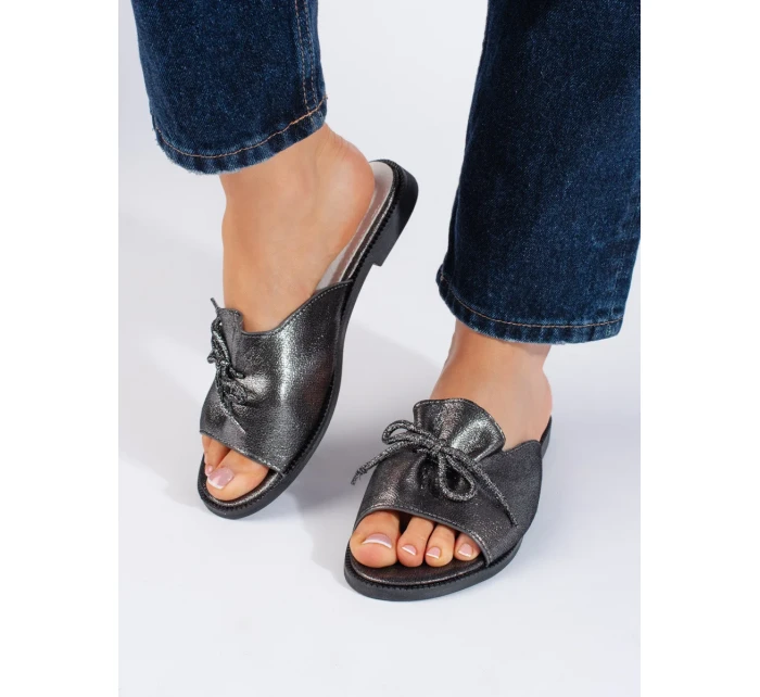 Moderní nazouváky dámské stříbrné bez podpatku Moderní nazouváky dámské stříbrné bez podpatku