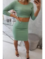 Souprava halenky a sukně tmavě mátová