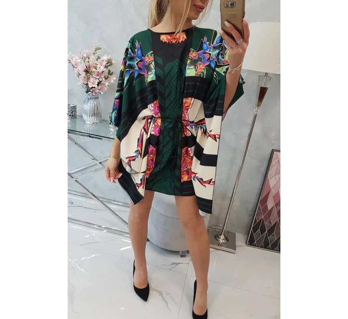 Netopýří šaty s vázáním v pase zelené