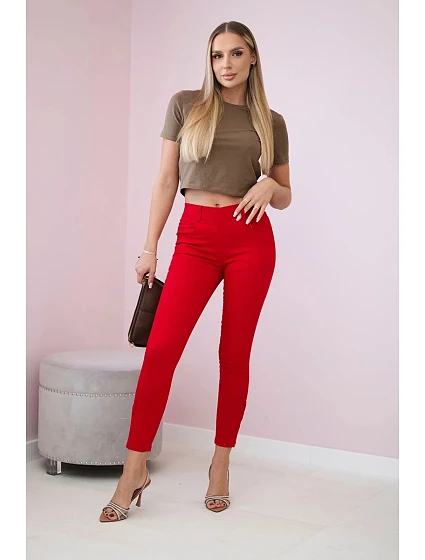 Kalhoty barevné džínové s mašlí červené