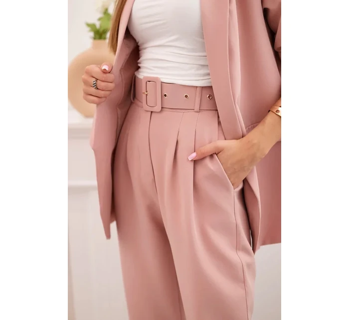 Elegantní souprava saka a kalhot pudrově růžová