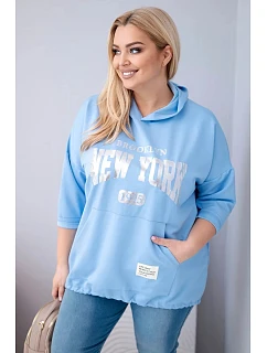 Dámská mikina ve velikosti Plus z viskózy s kapucí a model 22011800 kapsou modrá - K-Fashion