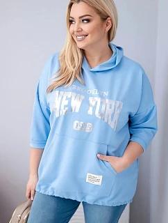 Dámská mikina ve velikosti Plus z viskózy s kapucí a model 22011800 kapsou modrá - K-Fashion