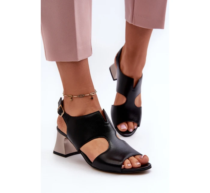 Dámské kožené sandály na podpatku Maciejka 06566-01 černé