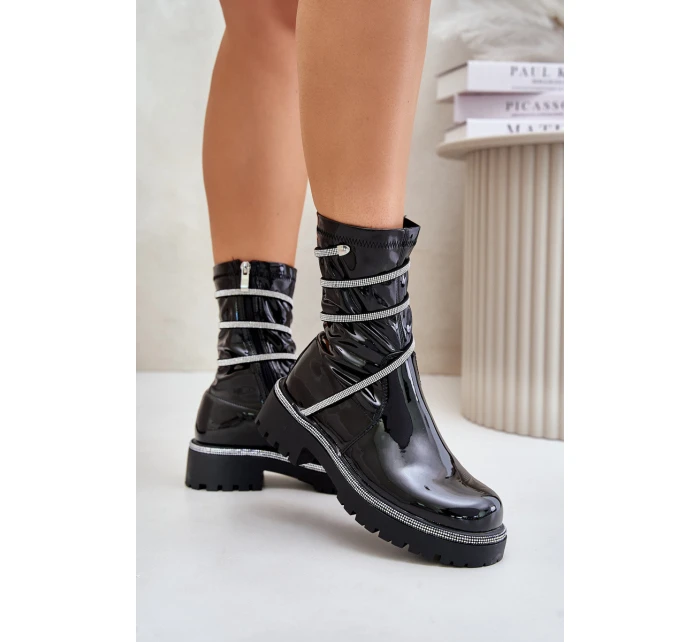 Lakované Kotníkové Boty Se Zdobením Černé Kikizelle Lakované Kotníkové Boty Se Zdobením Černé Kikizelle