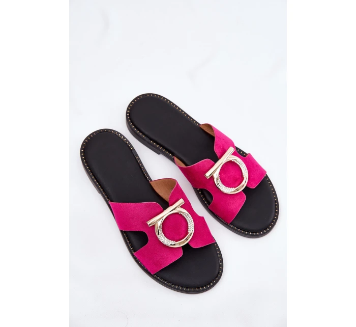 Dámské Pantofle Na Plochém Podpatku S Ozdobou model 21697157 Fuchsie - VINCEZA