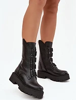 Dámské kotníkové boty z přírodní kůže na platformě Zazoo 3795 Černé