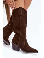 Kožené Semišové Kozačky Dívčí Čokoládové model 21834797 - Boto