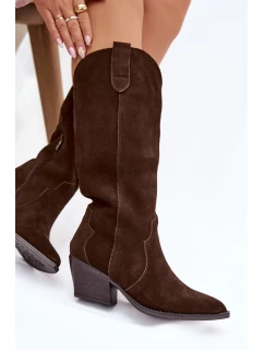 Kožené Semišové Kozačky Dívčí Čokoládové model 21834797 - Boto