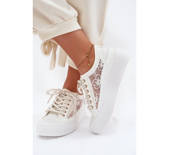 Dámské tenisky s krajkou na platformě Lee Cooper LCW-26-44-4480 Bílé Dámské tenisky s krajkou na platformě Lee Cooper LCW-26-44-4480 Bílé