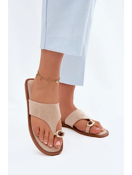 Dámské ploché žabky s ozdobným detailem Béžové model 22111272 - Boto