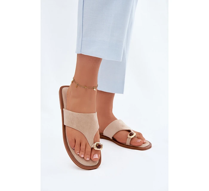 Dámské ploché žabky s ozdobným detailem Béžové Fedira