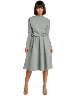 B087 Šaty midi střihu - šedé