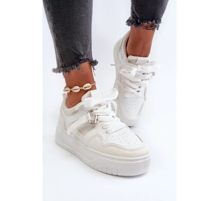 Dámské tenisky na platformě vyrobené z eko kůže, bílá moun Dámské tenisky na platformě vyrobené z eko kůže, bílá moun