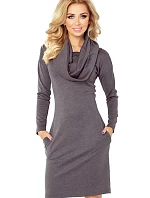 Dámské šaty s dlouhým rukávem kapsami a rolákem šedé - Šedá / XL - Numoco