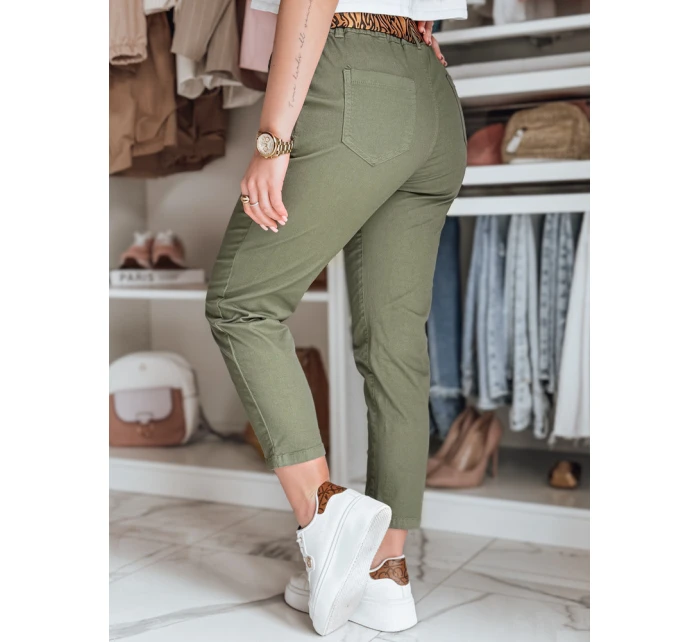 Dámské kalhoty s páskem MADELINA khaki FashionStreet UY2628