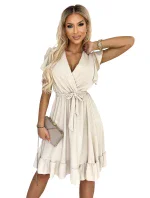 Béžové dámské šaty s výstřihem a zavazováním model 18560379 - numoco basic Béžové dámské šaty s výstřihem a zavazováním model 18560379 - numoco basic