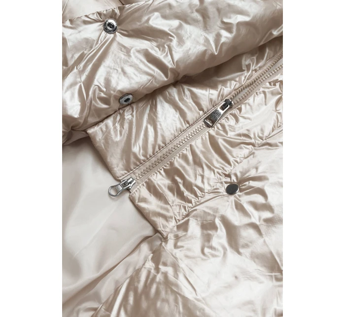 Dlouhá béžová dámská bunda s opaskem (AG1-J9090)