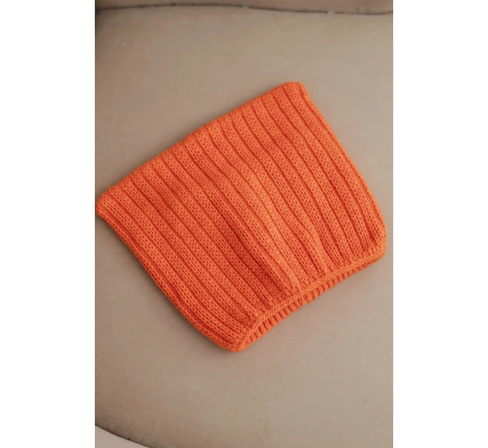 Dámská zimní čepice s vlnou v kočičím střihu z žebrované pleteniny K419 oranžová Dámská zimní čepice s vlnou v kočičím střihu z žebrované pleteniny K419 oranžová