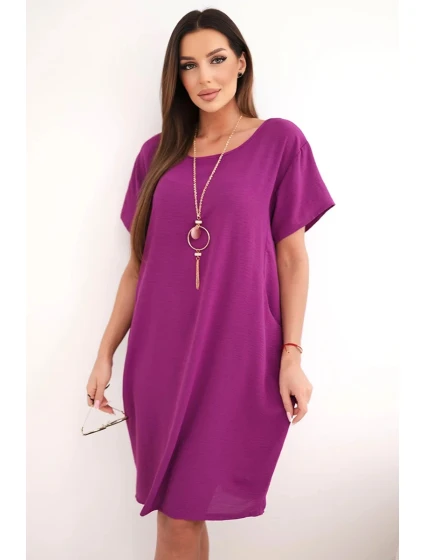 Šaty s kapsami a přívěskem tmavě fialová Šaty s kapsami a přívěskem tmavě fialová