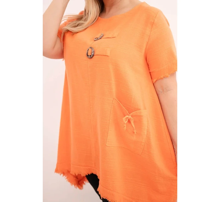 Dámské bavlněné šaty Plus Size s delším zadním dílem a kapsou oranžová