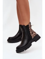 Zateplené dámské boty s zlatým detailem leopardí vzor černé model 21710216 - Boto