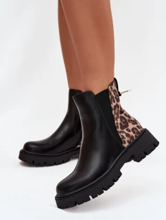 Zateplené dámské boty s zlatým detailem leopardí vzor černé model 21710216 - Boto