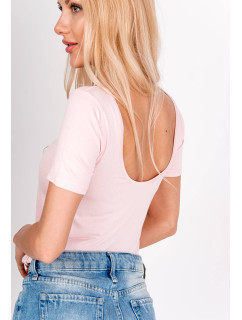 Jednobarevné dámské tričko s výstřihem na zádech - růžová,