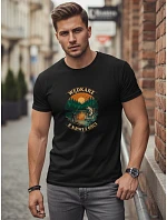 Pánské bavlněné tričko s rybářským potiskem černé FashionStreet NX0110R Pánské bavlněné tričko s rybářským potiskem černé FashionStreet NX0110R