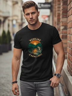 Pánské bavlněné tričko s rybářským potiskem černé FashionStreet NX0110R