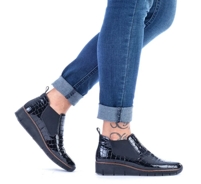 Kožené boty z hadí kůže Rieker W R474 černé Kožené boty z hadí kůže Rieker W R474 černé