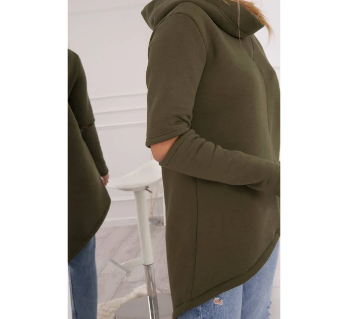 Zateplená mikina s delšími zády v barvě khaki