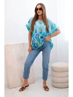 Dámská bavlněná košile s květinovým vzorem modrý