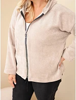 Dámská mikina Plus Size manšestrová s kapucí a zipem oversize béžová Dámská mikina Plus Size manšestrová s kapucí a zipem oversize béžová