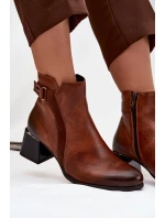 Kožené dámské boty na podpatku s vyhříváním Zazoo 60563 hnědé