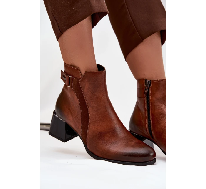 Kožené dámské boty na podpatku s vyhříváním Zazoo 60563 hnědé
