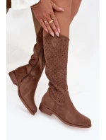Dámské kozačky na ploché podrážce s vzorem  hnědé model 21713557 - S.Barski