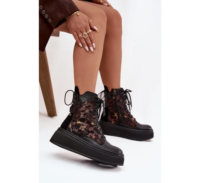 Kožené semišové boty na platformě zateplené černé 06565-01